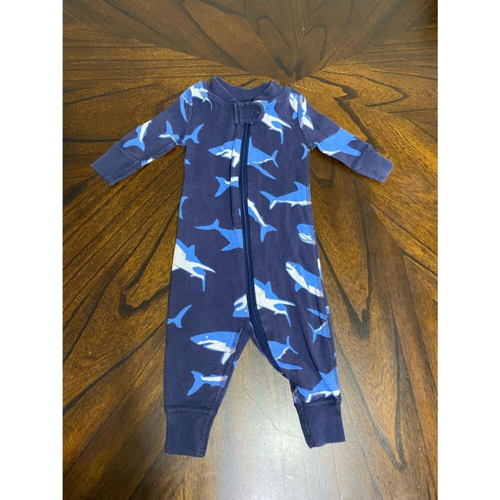 Hanna Andersson Navy Blue Shark Zip Footed One-Piece